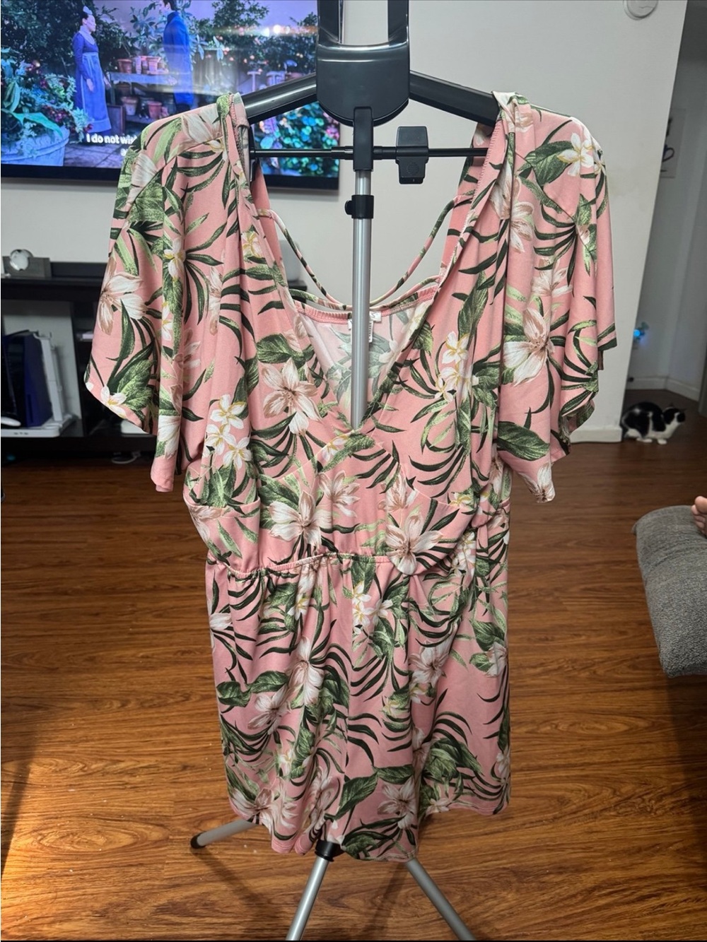 VENUS Pink Tropical Floral V-Neck Romper